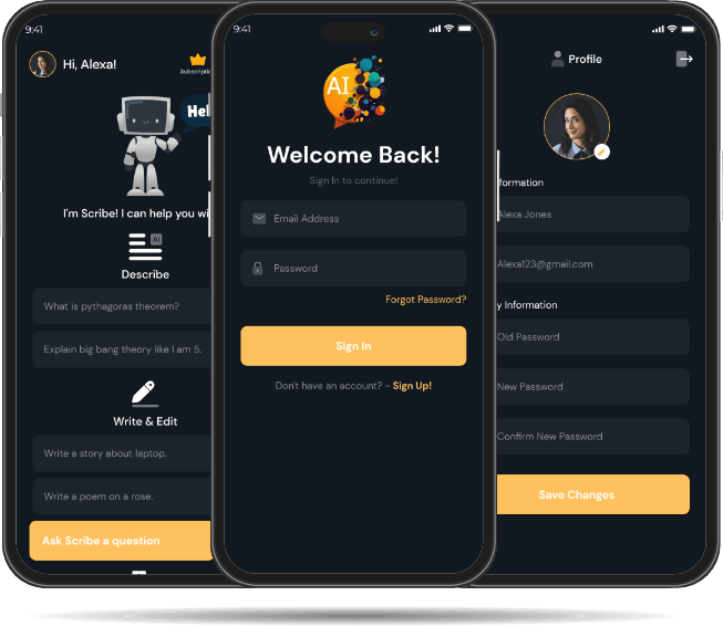 Swipe Scribe mobile app interface - Codexia Technologies