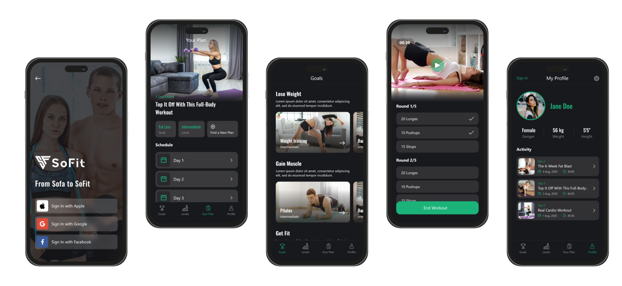 SoFit Home Workout mobile application interface - Codexia Technologies