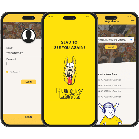 Hungry Lama mobile app interface - Codexia Technologies