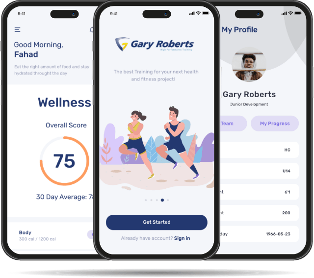 Gary Roberts Training mobile app interface - Codexia Technologies