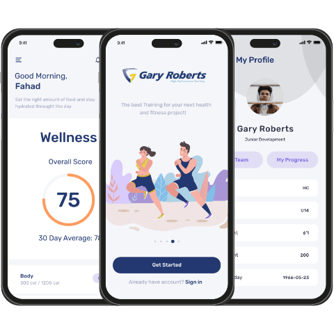 Gary Roberts Training mobile app interface - Codexia Technologies