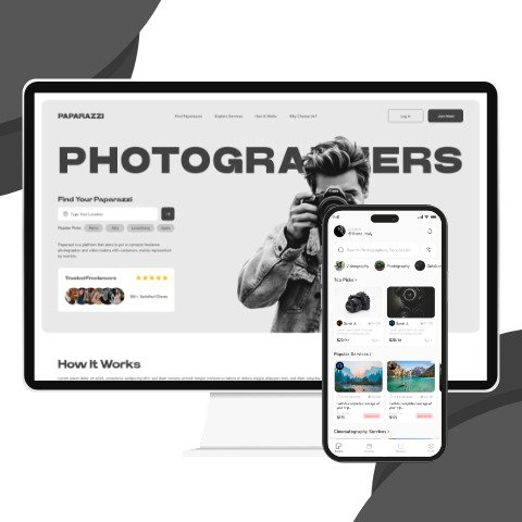 Paparazzi photography booking marketplace — web app built by Codexia